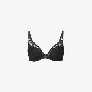 Бюстгальтер Fleurs с глубоким вырезом и кружевом стрейч Chantelle, черный