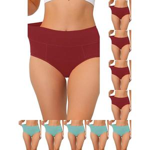 10 упаковок женского хлопкового белья с высокой талией (доступно в plus size) для контроля живота Inspire Chic, Burgundy Macaron Green