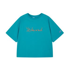 Женская футболка SS25, японская версия Champion, peacock синий