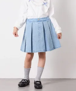 Плиссированная джинсовая юбка, украшенная бисером Avv, цвет Light Blue