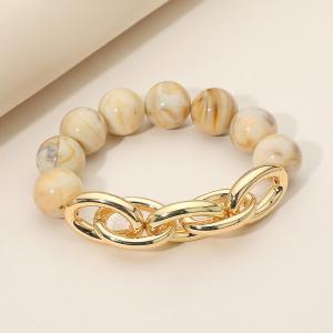 Браслет из металлической цепочки с мраморным шаром и бусинами Fashnzfab, бежевый/золотой