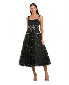 Женское миди-платье без рукавов из крепа и тюля с вышивкой Mac Duggal, Black ivory