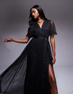 Платье макси с имитацией запаха и поясом-кушаком черного цвета Anaya