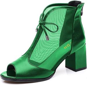 Женские ботильоны YDN с открытым носком и бантом, на среднем блочном каблуке, с задней молнией, на все сезоны, размеры 4-15 США, Green