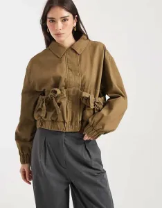 Хлопковая куртка на молнии с бантом цвета хаки Miss Selfridge