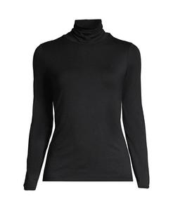 Легкий приталенный топ с высоким воротником и длинными рукавами Petite Lands' End, черный