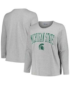 Женская футболка серого цвета Мичиган, штат Мичиган, Spartans размера плюс, футболка с круглым вырезом и длинными рукавами в виде арки с логотипом Profile, серый