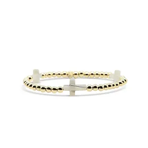 4-Миллиметровый браслет-крест из позолоченных шариков и перламутра Bowood Lane, gold