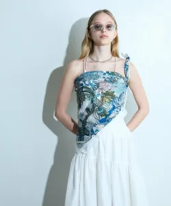 Большой шарф с растительным рисунком 90х90 Colony 2139, цвет Navy