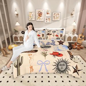 Erosebridal Комплект постельного белья Western Cowgirl с уютным одеялом в стиле дикого запада, коричневый винтажный дизайн, Brown Black Blue Red