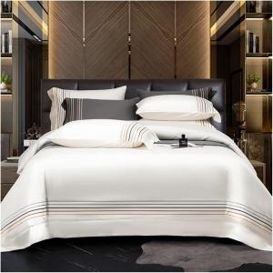 DUYHBAWRS Комплект постельного белья из египетского хлопка с полосками и вышивкой Onecolor