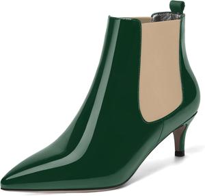 Женские лаковые ботильоны SKYSTERRY с острым носком, модные с низким каблуком-кистеном, высотой до щиколотки, каблук 2 дюйма, Beige Dark Green