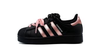 Adidas Originals Детские низкие кожаные скейтбордистские кроссовки Superstar 2, черные с розовым подходящим рисунком