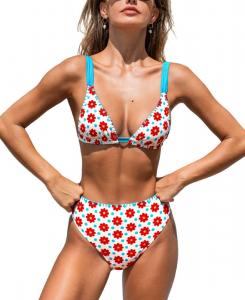 Женский бикини-комплект с V-образным вырезом, прострочкой на спине и завязками Cupshe, White