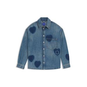 Джимовая рубашка с принтом в виде сердечек HUGO, синий