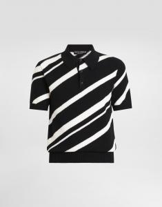 Хлопковая футболка-поло с короткими рукавами и полосатой вставкой Dolce & Gabbana, мультиколор