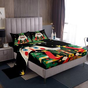 Erosebridal Комплект постельного белья с новогодним принтом орехоколы и ёлки, Black