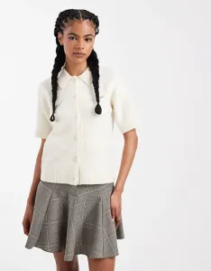 Потертый кардиган с короткими рукавами и воротником цвета экрю