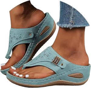 Ортопедические сандалии на танкетке для женщин, элегантные, летние, 2026 года, удобные сандалии для ходьбы с поддержкой свода стопы, обувь для пляжа и отдыха, шлепанцы, мягкие повседневные тапочки Generic, светло-голубой