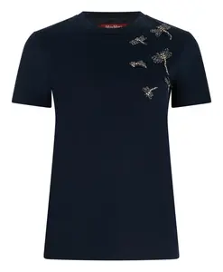 Хлопковая футболка Pontile с круглым вырезом Max Mara Studio, синий