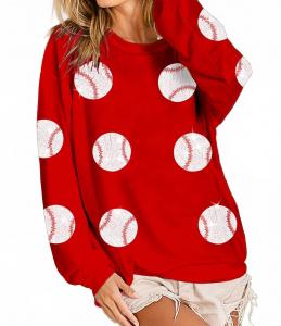 Красный свитшот с пайетками и бейсбольными нашивками из велюрового френча BiBi