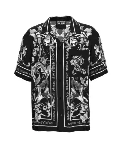 Черный пуловер с короткими рукавами и принтом в стиле барокко Versace Jeans Couture, черный