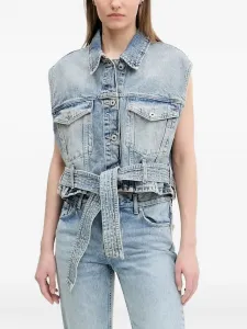 Джинсовая куртка без рукавов с поясом HUGO, синий