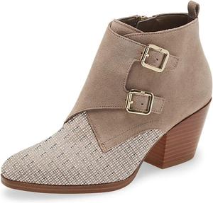 Женские закрытые ботильоны YDN с заостренным носком, боковой молнией, низким массивным каблуком, двойным ремешком и заклепками, для свиданий и офиса, размеры 4-15 US, Light Brown