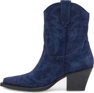 Женские ковбойские сапоги с вышивкой, заостренным носком, широким каблуком, низким каблуком и ботильоны в винтажном стиле IBDPOSH, Blue