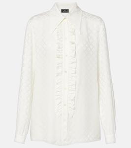 Блузка из смесового шелкового атласа с принтом Etro, Cream White