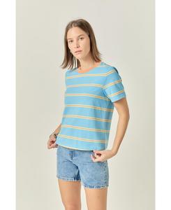 Женская трикотажная футболка в полоску English Factory, Blue/orange