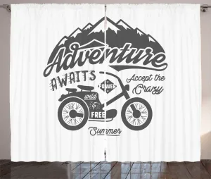 Штора ABAKUHAUS Приключения ждут вас в деревенском стиле, Горный велосипед, присборенная штора из тесьмы для спальни с петлями и крючками, 280 x 225 см, цвет белый серый Abakuhaus
