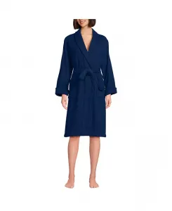 Женский халат для спа из хлопкового махрового полотна длиной до колен Lands' End, синий