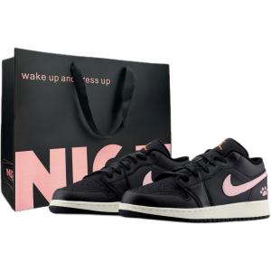 Jordan Детские баскетбольные кроссовки Air 1 Low с противоскользящей и износостойкой подошвой, черные и розовые, для подростков
