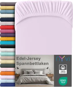 Простыня на резинке из премиального трикотажа для матрасов глубиной до 25 см - 100% суперчесаный хлопок, 140 г/м², на резинке по всему периметру, цвет: сиреневый, размер: 140-160 х 200 см NYVI