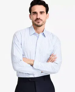 Мужская классическая рубашка с прямым кроем, отложным воротником и клетчатым узором из ткани pinpoint, не требующая глажки Brooks Brothers, синий