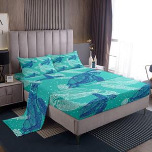 Erosebridal Комплект постельного белья Teal Turtle с тропическим гавайским принтом морских черепах и подводных животных, Multi 27