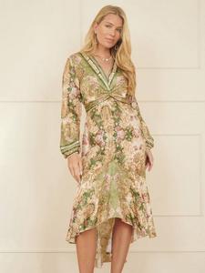 Атласное платье миди с принтом в виде шарфа Yumi, зеленый