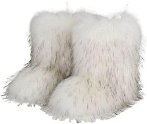 Женские ботинки из искусственного меха, пушистые короткие зимние ботинки до середины икры, теплые, удобные, для улицы, на плоской подошве Hhhchpm, White