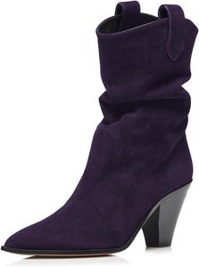 Женские ботильоны FYS с заостренным носком, на низком толстом каблуке, короткие мягкие, с широким голенищем, модные, на подкладке, с эластичным подъемом, праздничные, размеры 4-16 US, Dark Purple