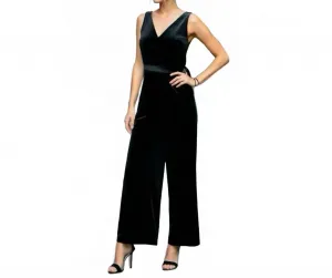 Бархатный коктейльный комбинезон с широкими штанинами черного цвета Cupshe