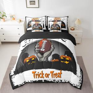 Erosebridal Комплект постельного белья Happy Halloween с американским футболом и тыквами для детей, Black Grey