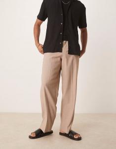 Элегантные широкие брюки ASOS DESIGN со складкой спереди бежевого меланжевого цвета