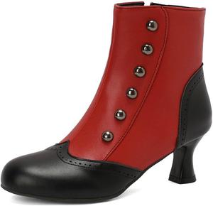 Викторианские Ботинки DINTAHA с низким каблуком-китен, винтажные ботильоны на щиколотку с низким каблуком для женщин, Red