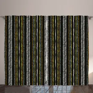 Штора ABAKUHAUS в деревенском стиле, с нарисованными вручную этническими полосками, универсальная ленточная штора для гостиной с петлями и крючками, 280 x 225 см, черная, разноцветная Abakuhaus