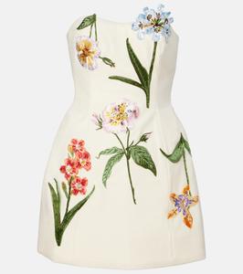 Мини-платье из бархата с вышивкой Rosario Leo Lin, Botanical Print Snow