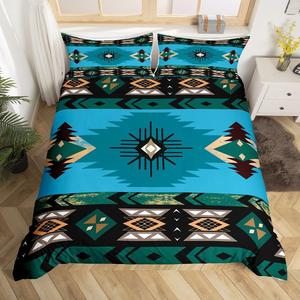 Erosebridal Винтажный комплект постельного белья Exotic Indian Geometric в этническом стиле с узором арроу, цвет морской волны, Multi 13