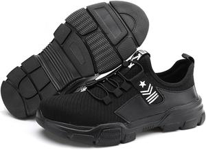 Кроссовки с стальным носком для мужчин, и повседневные дышащие защитные туфли для мужчин, неразрушимые композитные ботинки с стальным носком для мужчин, для промышленного строительства (Цвет: черный, Размер: 9) Wcxty