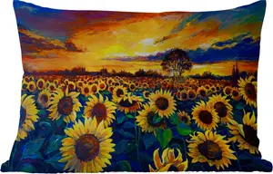 Подушка для улицы - Живопись - Масляная краска - Цветы - Подсолнух - 60x40 см - Устойчива к погодным условиям - Подушка для отдыха - Декоративная подушка - Подушка для дома MuchoWow