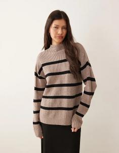 Супермягкий джемпер Vila с высоким воротом в коричневую полоску